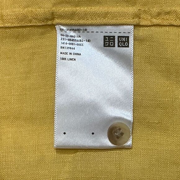 UniQlo Women's Linen Button Down Shirt Size XL Collared Cuff Sleeve Yellow - Picture 6 of 7